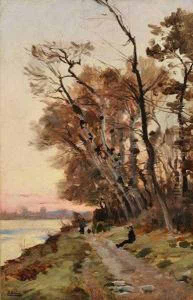 Promenade Au Bord Du Lac Oil Painting by Paul Jean Marie Sain