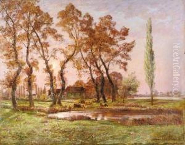 Troupeau En Automne Oil Painting by Jean Aime Saint-Cyr Girier