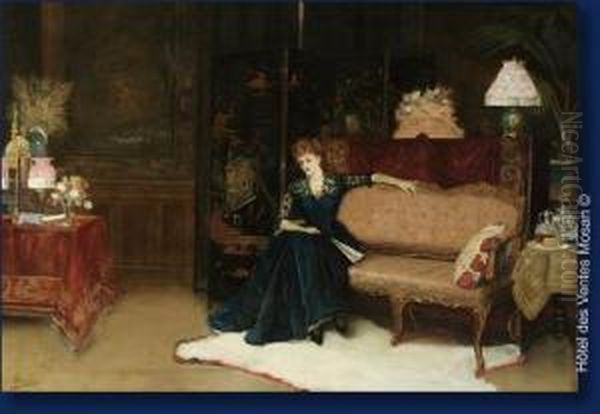 Elegante Dans Un Interieur Oil Painting by Jean Aime Saint-Cyr Girier