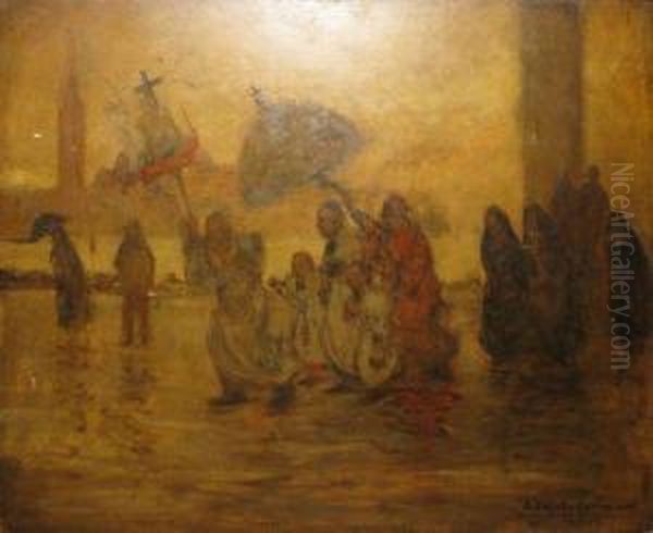 Procession A Venise Oil Painting by Joseph Saint-Germier