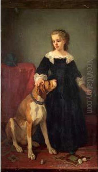 Fillette Caressant Un Chien Oil Painting by Paul Saint-Jean