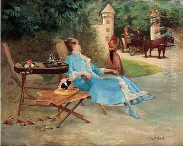 < L'elegante Au Parc >. Oil Painting by Georges Saint-Lanne