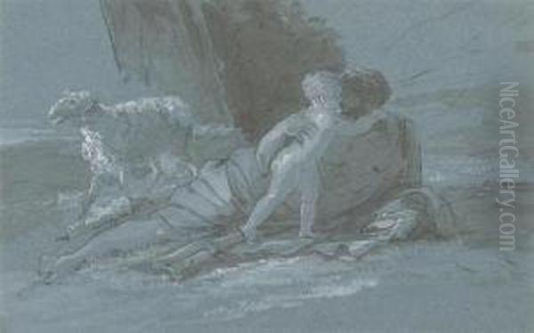 Reclining Male, Embracing A Child, Ca. 1788/90. Oil Painting by Jean-Pierre Saint-Ours