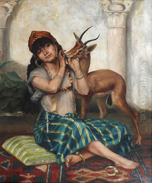 L'enfant Et La Gazelle Oil Painting by Gaston Casimir Saint-Pierre