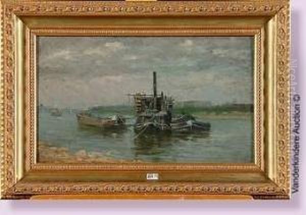 Drague Sur Le Fleuve Oil Painting by Henri Saintin