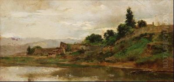 Paisaje Con Lago Oil Painting by Casimiro Sainz Y Sainz