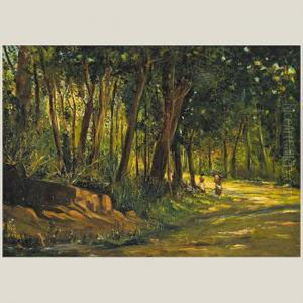 Campesinas En El Bosque Oil Painting by Casimiro Sainz Y Sainz