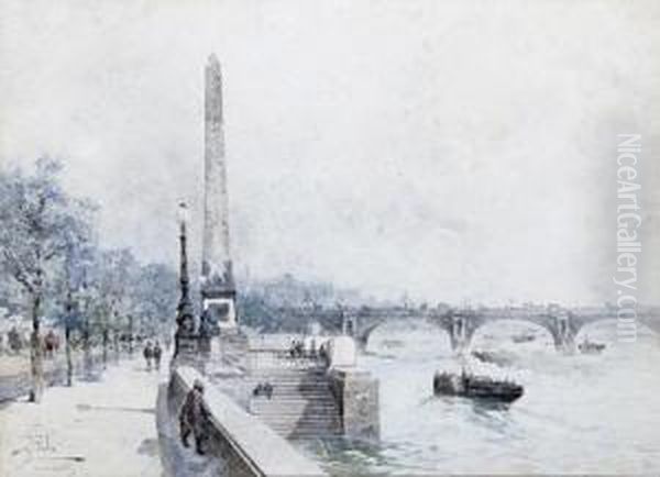 The Thames Embankment With A View Of Cleopatra's Needle Oil Painting by Paolo Sala