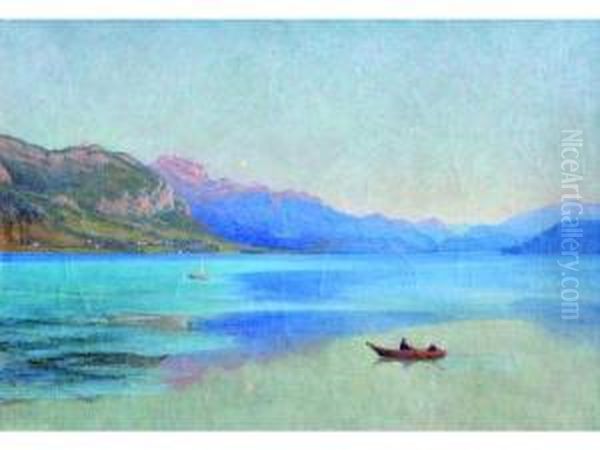 Le Lac Dannecy Depuis La Baie Dalbigny Oil Painting by Clotilde Salabert