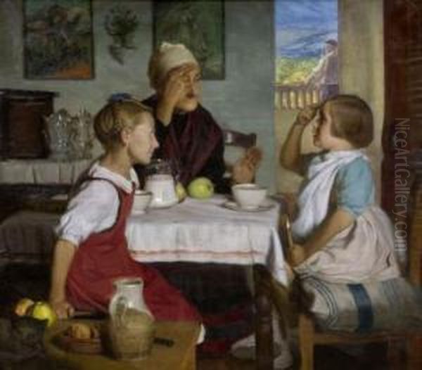 Bendiciendo El Desayuno Oil Painting by Elias Salaverria Inchaurrandieta