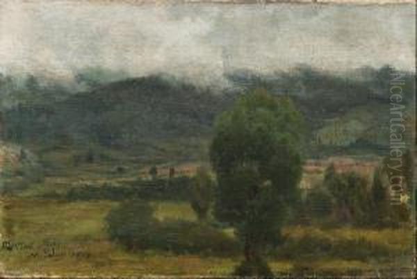 Paisaje Con Prados Y Niebla Oil Painting by Manuel Salces y Gutierrez