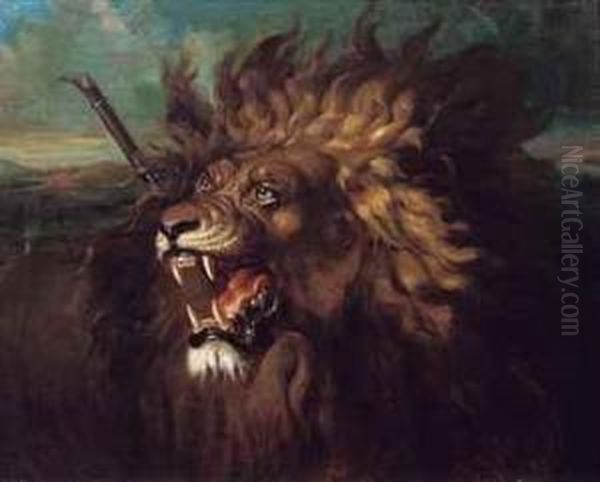 Wounded Lion Oil Painting by Raden Sjarief B. Saleh