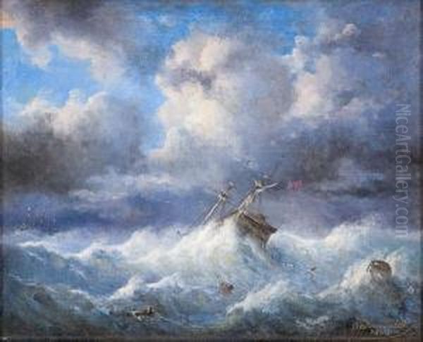 Marina In Tempesta Con Velieri Oil Painting by Raden Sjarief B. Saleh