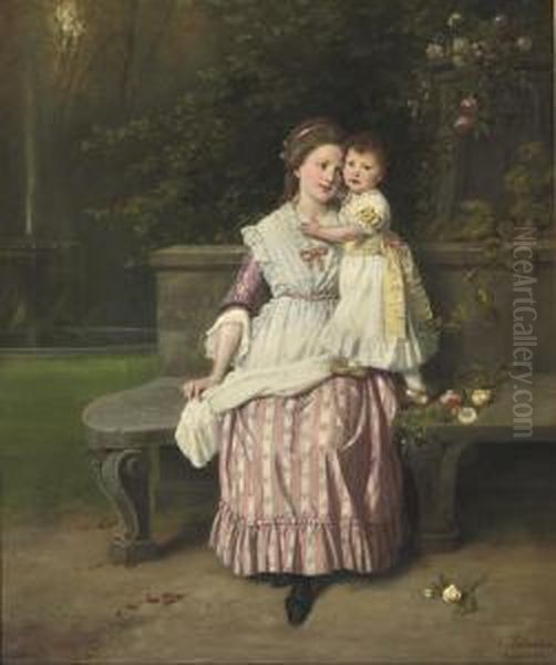 Mother's Little Flower Oil Painting by Hubert Salentin