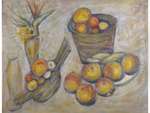 Vases, Seau Et Coupes De Fruits Oil Painting by Jeanne Saliceti