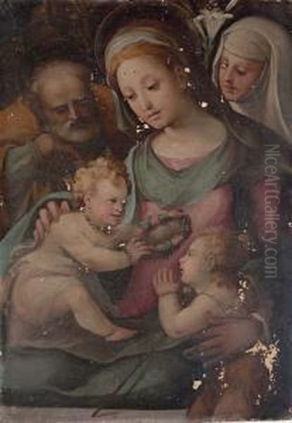 The Holy Family With Saints John The Baptist And Anne Oil Painting by Arcangelo Salimbeni