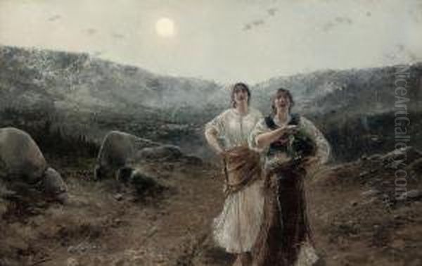 A Song Under The Moon Oil Painting by Agustin Salinas Y Teruel