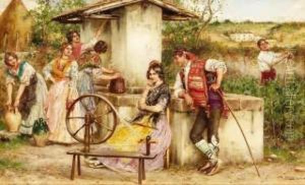 The Village Well Oil Painting by Agustin Salinas Y Teruel