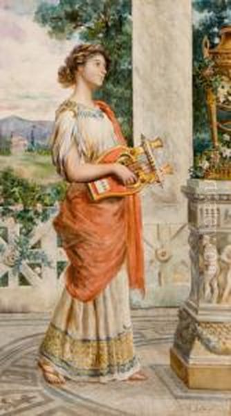 Italiana Tocando La Lira Oil Painting by Agustin Salinas Y Teruel