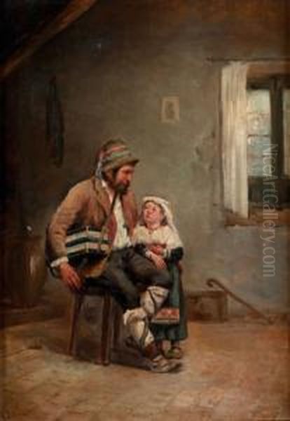 Padre E Hija Oil Painting by Agustin Salinas Y Teruel