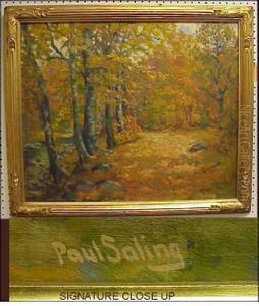 Autumnal Landscapewith Trees Lining Pathway Oil Painting by Paul Saling