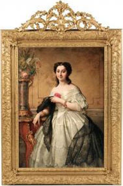 Portrait De Jeune Femme Au Chale De Dentelle [adelaide Salles-wagner ; Lady With A Lace Shawl ; Oil On Canvas Signed] Oil Painting by Adelaide Salles-Wagner