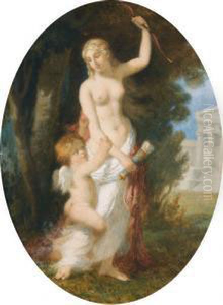 Venus Entwaffnet Amor Oil Painting by Jules Salles-Wagner