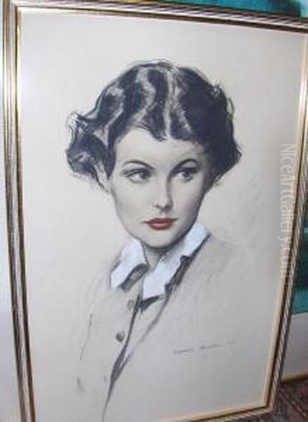 Portrait Of Joan Bright Oil Painting by J.M. Balliol Salmon