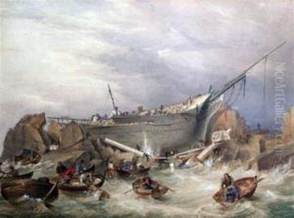 Wreckers Looting A Ship Oil Painting by John Cuthbert Salmon