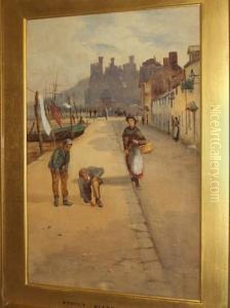 Street Scene Conway Oil Painting by John Cuthbert Salmon