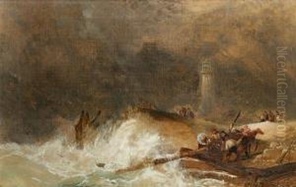 Salvage On The Shoreline With Additional Indistinct Markings On The Original Stretchers Oil Painting by Robert Salmon