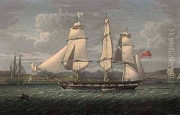 An Outward-bound 18-gun Merchantman At The 'tail Of The Bank' Portrayed In Three Positions Oil Painting by Robert Salmon