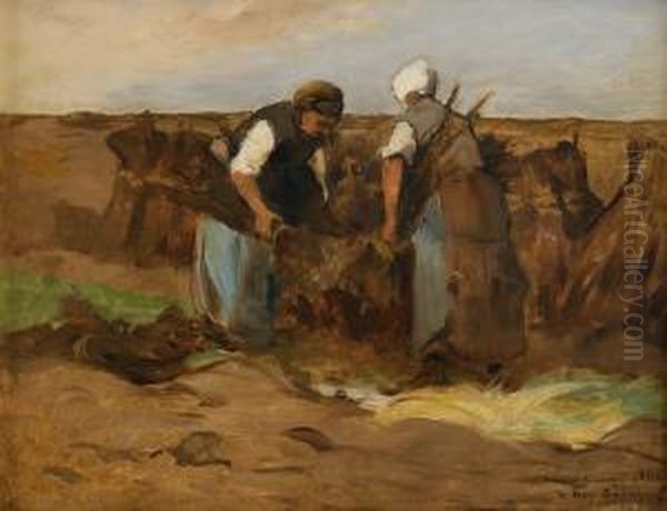 Franska Kvinnor I Skordearbete Oil Painting by Hugo Salmson