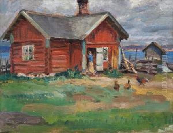 A Cottage By The Shore Oil Painting by Santeri Salokivi