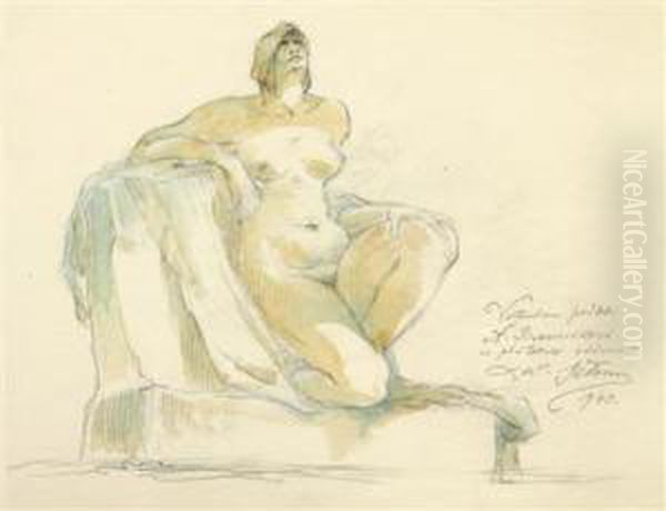 A Study Of A Nude Oil Painting by Ladislav Saloun