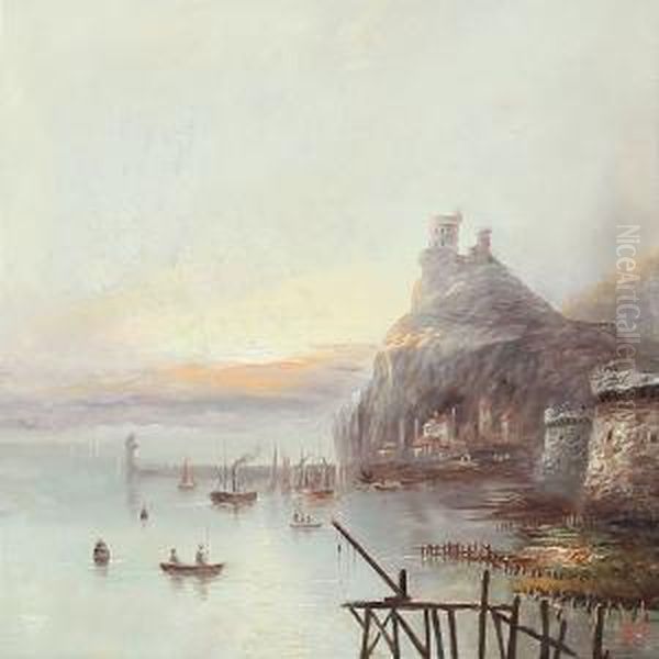 Coastal Scene With Fishermen At Sunrise Oil Painting by James Salt