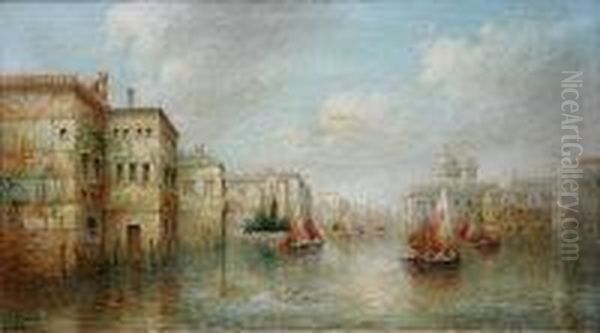 Grand Canal Venice With Various Sailing Vessels Oil Painting by James Salt