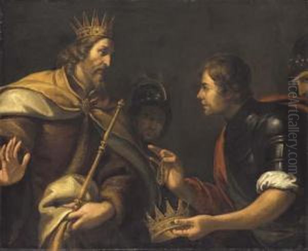 David Presented With The Crown And Bracelet Of Saul Oil Painting by Luca Saltarello