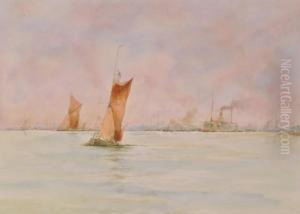 Shipping Below Woolwich Oil Painting by Frank Saltfleet