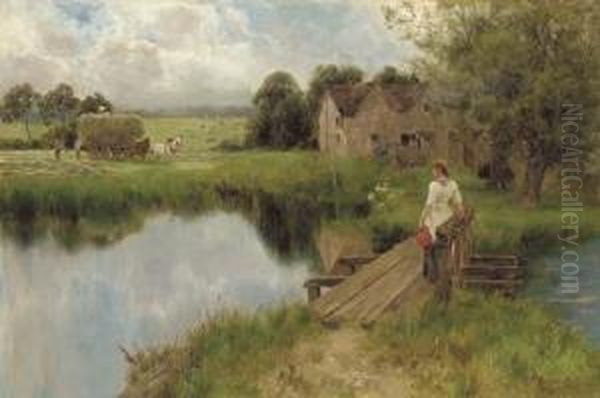 By The Millpond Oil Painting by Florence A. Saltmer