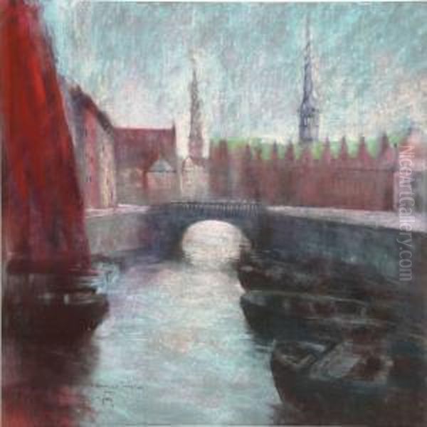 View Of Christianshavns Kanal Oil Painting by Edvard Anders Saltoft