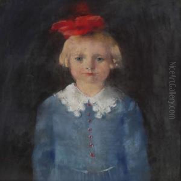 Portrait Of Girl With A Red Bow In Her Hair Oil Painting by Edvard Anders Saltoft