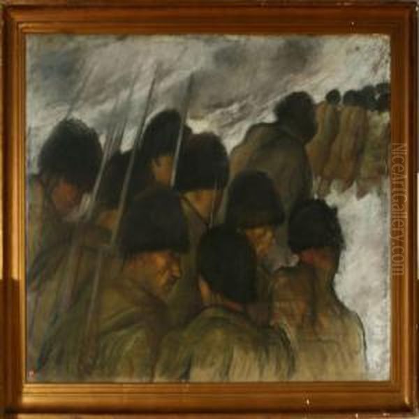 Soldiers On March,winter Oil Painting by Edvard Anders Saltoft