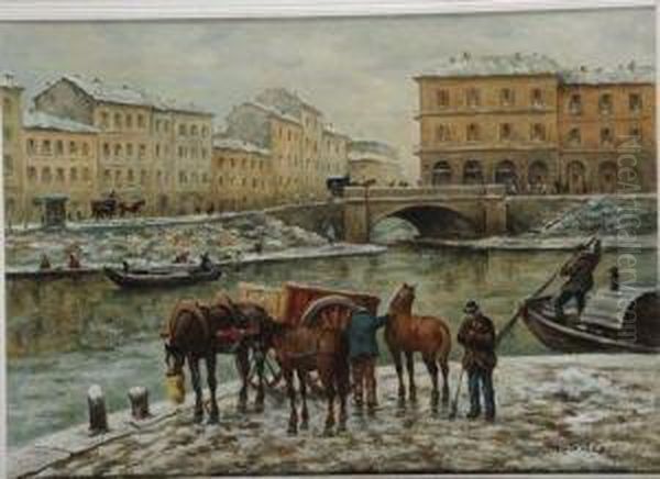 Veduta Invernale Di Canale Oil Painting by G. Salvi