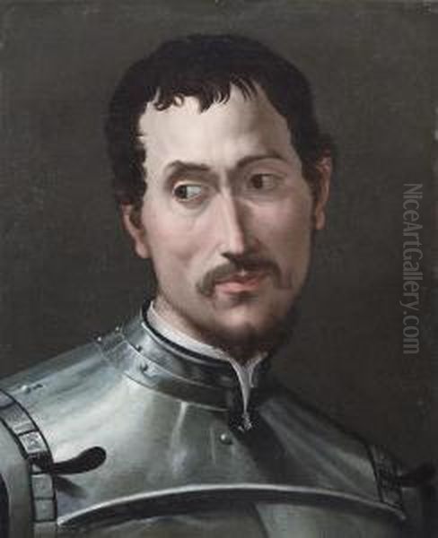 Portrait Of A Man Oil Painting by Rancesco De' Rossi (see Salviati, Cecchino Del)