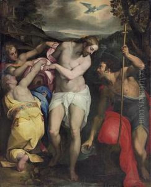 The Baptism Of Christ Oil Painting by Orazio Samacchini