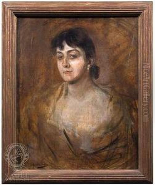 Portrait Of Alady In Three Quarter View To The Left Oil Painting by Leo Samberger