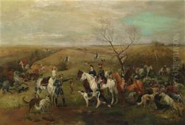 Hunting Party With Tsar Alexander Iii And Tsarina Maria Fedorovna Out Fox Hunting Oil Painting by Nikolai Semenovich Samokish