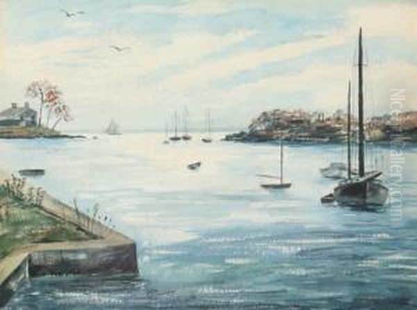 Sailboats In Cove Oil Painting by Percy A. Sanborn