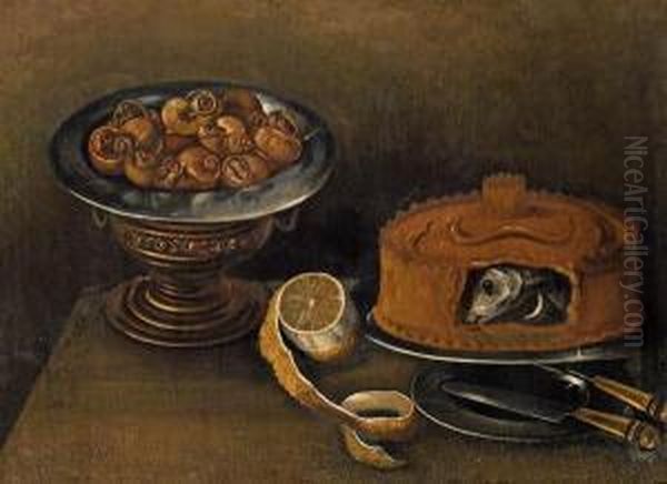 Stillleben Mit Schnecken, Fischpastete Und Zitrone Oil Painting by Juan Sanchez Cotan